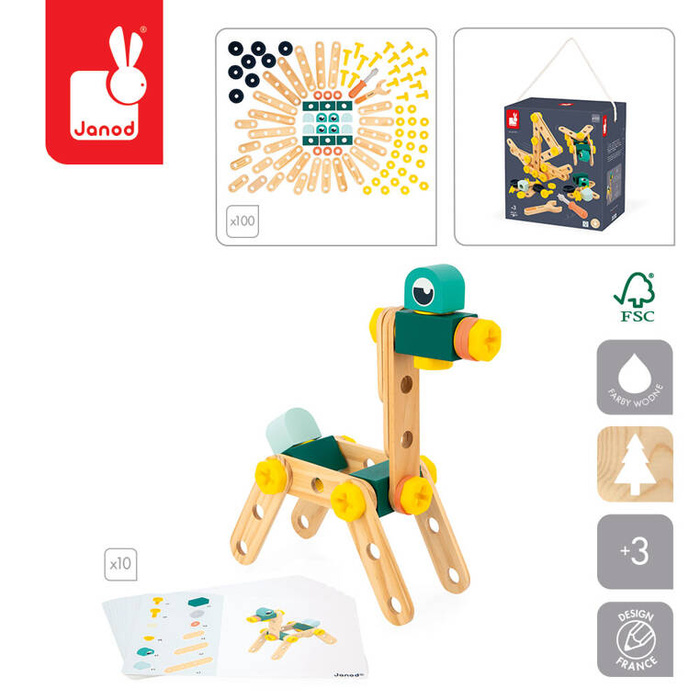 Zestaw konstruktora 100 elementów z drewna Brico'kids J06454 Janod