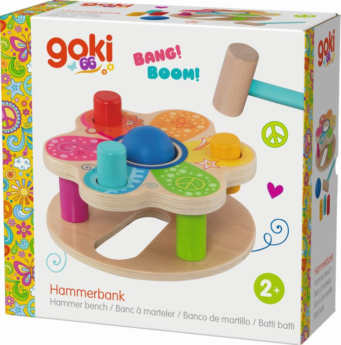 Przebijanka drewniana z młotkiem i sorter kolorów Flower Power Hammer bench Goki 58310