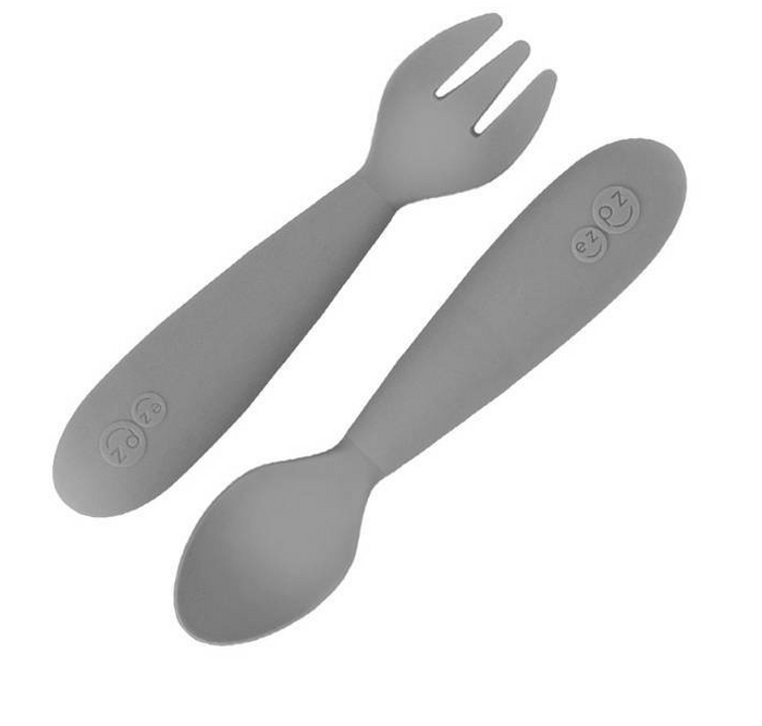 Komplet silikonowych sztućców Mini Utensils szary EUMUG005-EZPZ, sztućce dla dzieci