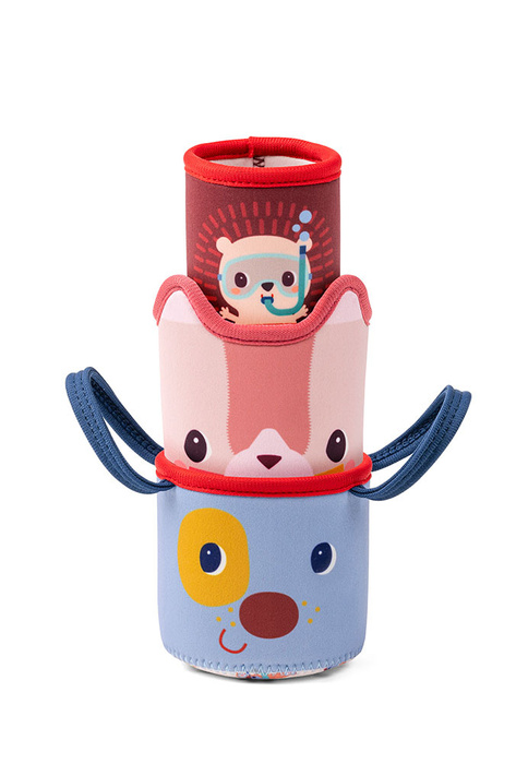 Zestaw 3 miękkich kubeczków do kąpieli Lilliputiens 83584 Piesek Jules Zabawka sensoryczna dla niemowląt