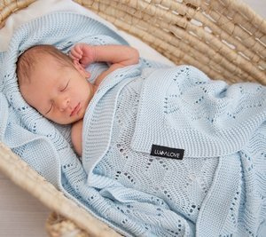 Kocyk ażurowy zygzak błękitny obłok LL7323-Lullalove, kocyki dla dzieci