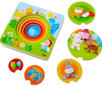 Drewniane puzzle warstwowe Małe zwierzątka 303536-Haba, układanki dla dzieci