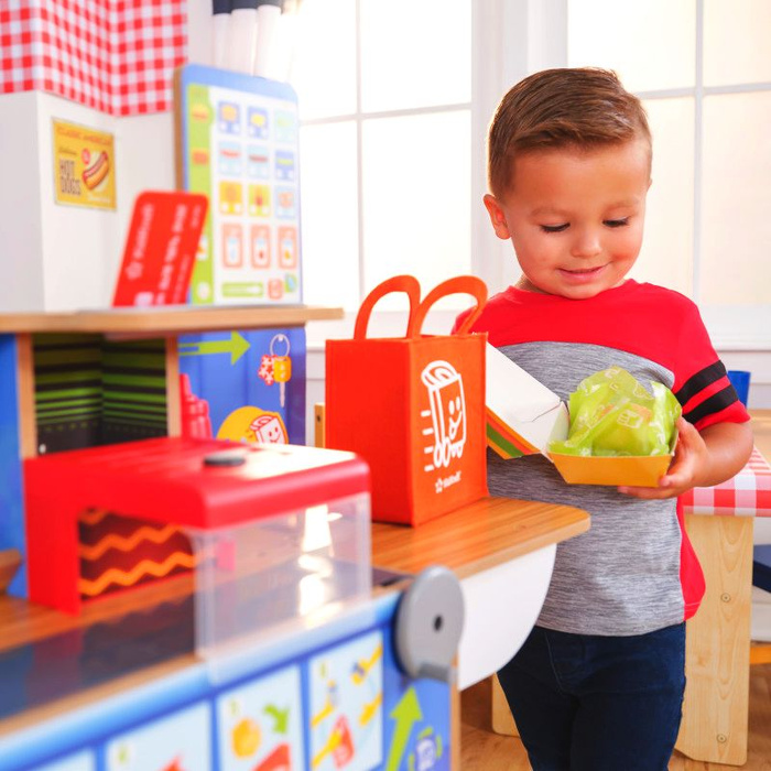 Drewniana restauracja 2w1 Stanowisko małego szefa kuchni KidKraft KK20256 z światłem i dźwiękiem