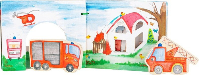 Drewniana książka dla dzieci z figurkami Straż pożarna 12040-SFD-Small Foot Design, zabawki edukacyjne