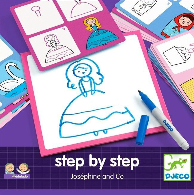 Krok po kroku z Eduludo, Nauka rysowania z Josephine, DJ08320-Djeco, zestaw dla dziewczynki