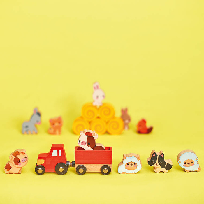 Drewniana farma z otwieranym dachem i figurkami Janod J03318 zabawki edukacyjne