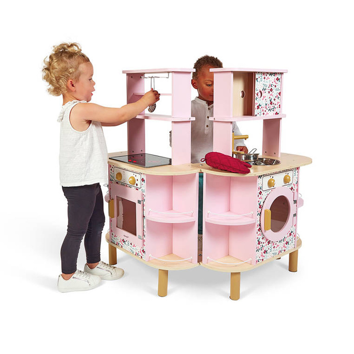 Dwustronna drewniana kuchnia Twist z 8 akcesoriami Janod J06616