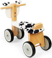 Drewniany rowerek jeździk dla dzieci 4-kołowy Łaciata Krówka Bigjigs 36057