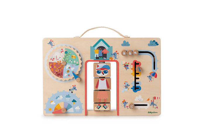 Drewniana tablica manipulacyjna walizka Ubranie na każdą pogodę Lisiczka Alice Lilliputiens 83556