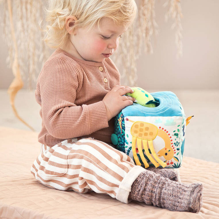 Kostka aktywizująca z pozytywką wielofunkcyjna miękka z gryzakiem Dżungla 83399 Lilliputiens