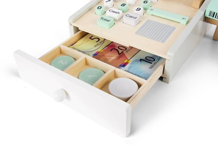 Drewniana kasa dla dzieci z czytnikiem kart 246256 Daisy, zabawa w sklep