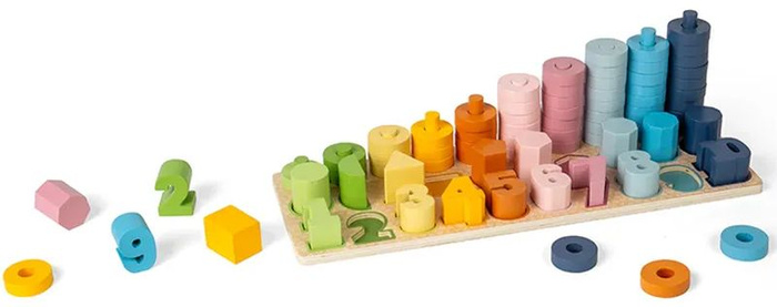 Klocki drewniane sorter z cyframi i figurami Bigjigs 36011 nauka liczenia
