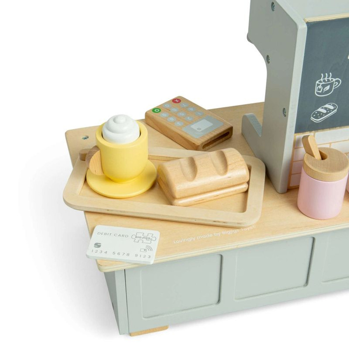 Kawiarnia dla dzieci z wyposażeniem 32 elementy Bigjigs 37082 Drewniane zabawki dla dzieci