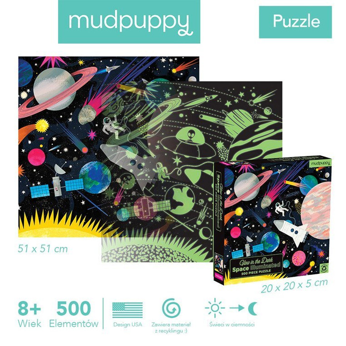 Kosmos - świecące w ciemności puzzle 500 el dla całej rodziny MP61003-Mudpuppy, puzzle tekturowe