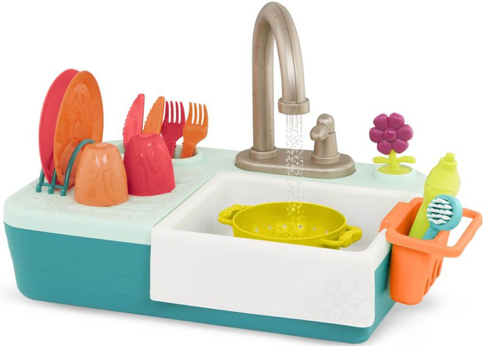 Zlew z działającym kranem i akcesoriami dla dzieci Splash-n-Scrub Sink B.Toys BX2070 zabawa w kuchnię