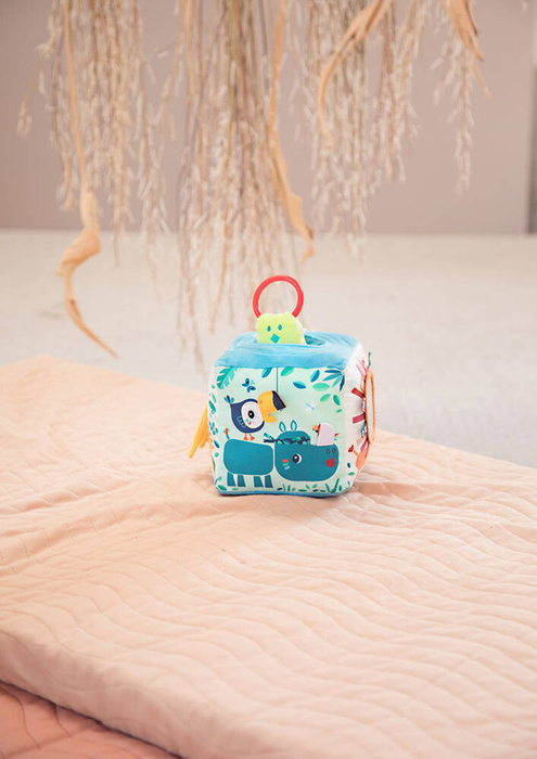 Kostka aktywizująca z pozytywką wielofunkcyjna miękka z gryzakiem Dżungla 83399 Lilliputiens