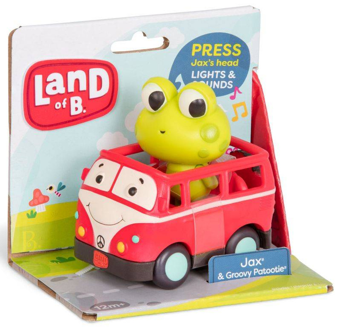 Miękkie autko sensoryczne z wesołym pasażerem Land of B. Jax & Groovy Patootie LB1700Z- B.Toys zabawka samochód
