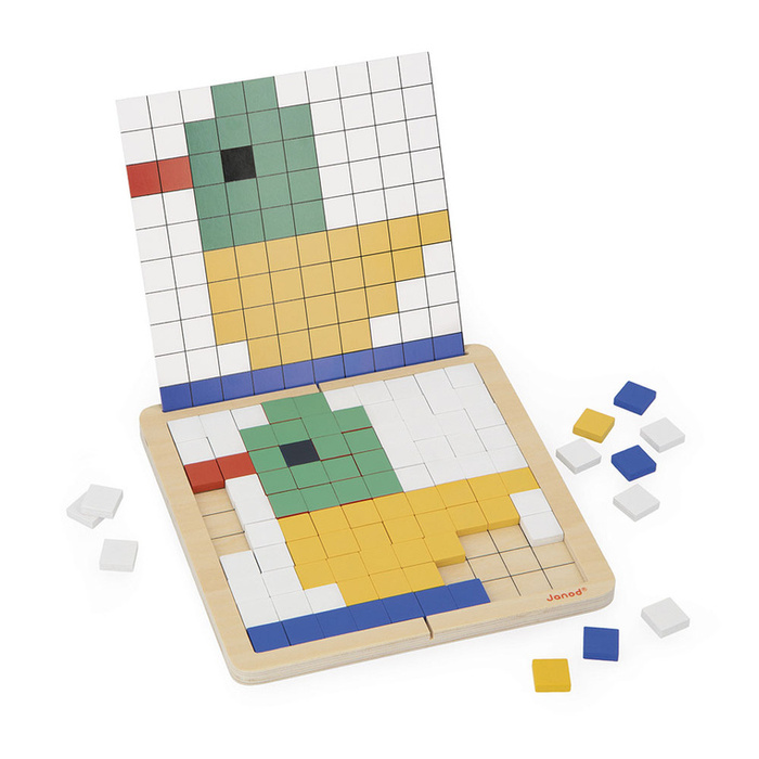 Drewniana układanka mozaika piksele symetria i kodowanie 4w1 Janod J05093