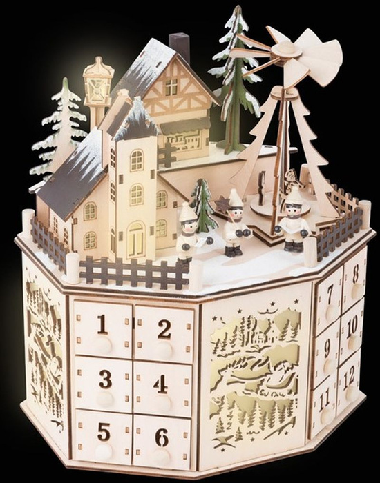 Drewniany kalendarz adwentowy Miasteczko w Boże Narodzenie z podświetlanymi domami Small Foot 10997