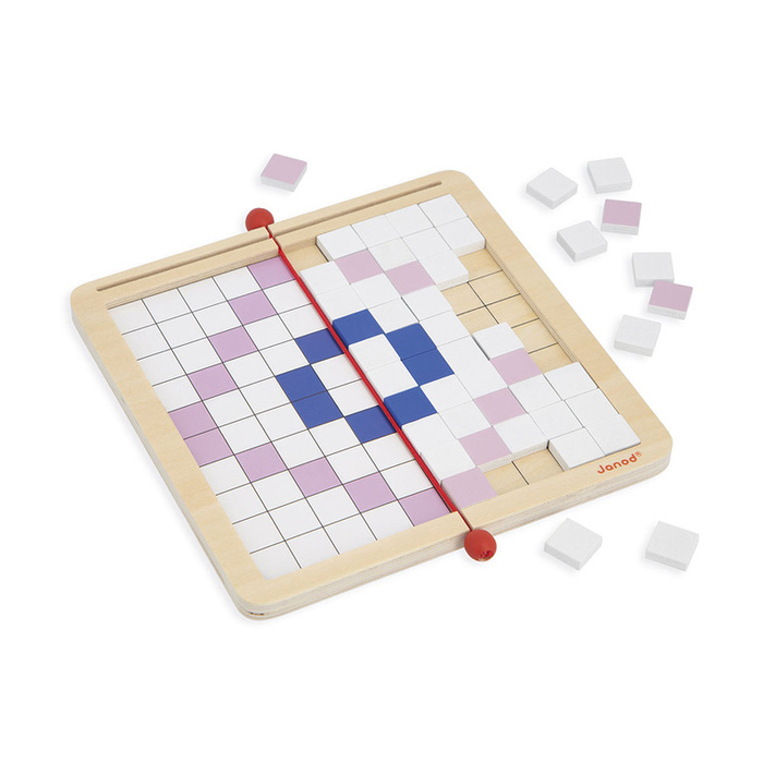 Drewniana układanka mozaika piksele symetria i kodowanie 4w1 Janod J05093