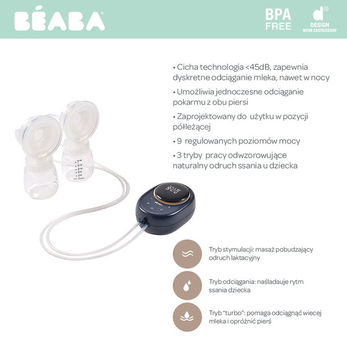 Laktator elektryczny podwójny 2x180 ml Night Blue Beaba 911736