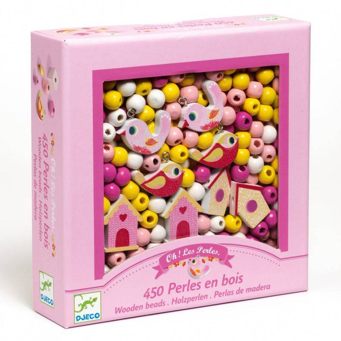 Drewniany zestaw do tworzenia biżuterii Ptaki 450 el DJ09809-Djeco, biżuteria dla dzieci