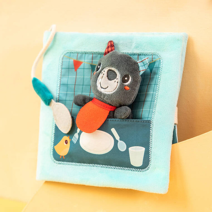 Książeczka aktywizująca z miniprzytulanką Smacznego! Wilk Louis Lilliputiens 83535