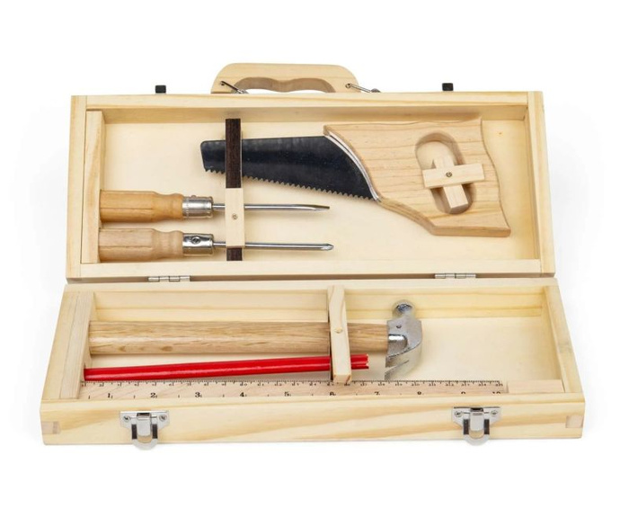 Walizka z narzędziami Mały majsterkowicz 7 elementów Bigjigs 36093 drewniane zabawki dla dzieci