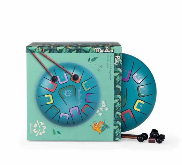 Bębenek językowy duży ciemny turkus DANS LA JUNGLE Moulin Roty 668428 instrumenty dla dzieci