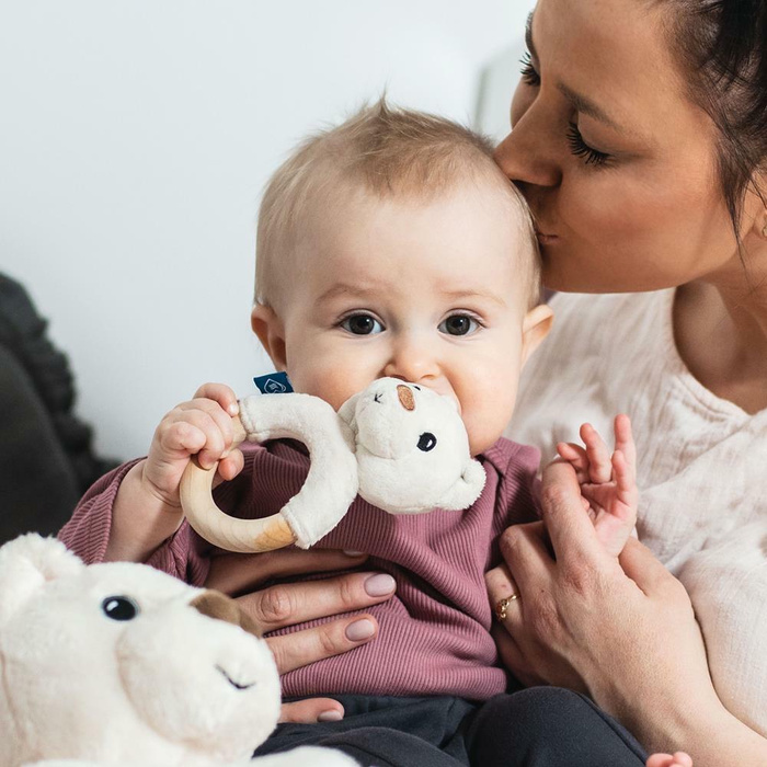 Eko gryzak drewniany Miś - biały whisb23-Whisbear, zabawka dla niemowląt