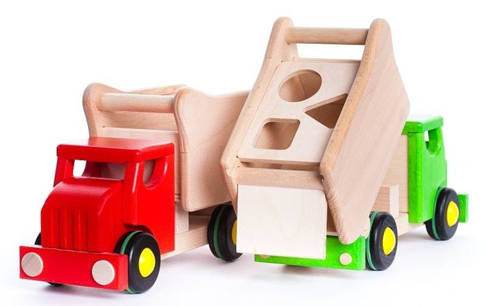 Wywrotka - drewniany samochód z klockami do sortowania, 42110-Bajo, zabawki edukacyjne