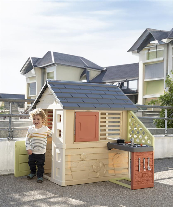 Wielofunkcyjny Domek Nature z kuchnią + 17 akcesoriów Smoby 810739 dla dzieci do aktywnej zabawy w ogrodzie