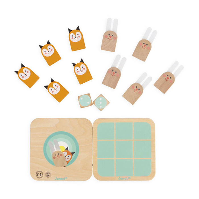 Zestaw drewnianych gier strategicznych 2w1 Kółko i krzyżyk Wyścig Taktik J02472 Janod