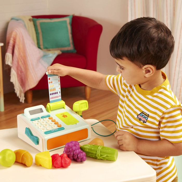 Kasa fiskalna ze skanerem i czytnikiem kart płatniczych Mini Cashier Playset B.Toys BX1934Z zabawy dla dzieci