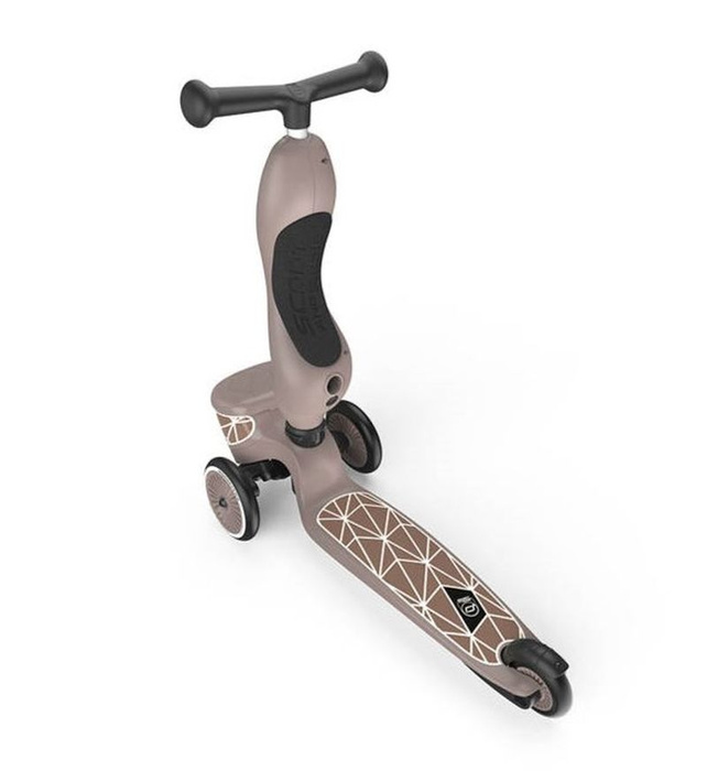 Zestaw SCOOTANDRIDE Kask + Highwaykick1 2w1 jeździk i hulajnoga z zamykanym schowkiem Brown Lines