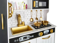 Kuchnia drewniana dla dzieci z kostkarką do lodu tablicą kredową telefonem z dźwiękiem i światłem