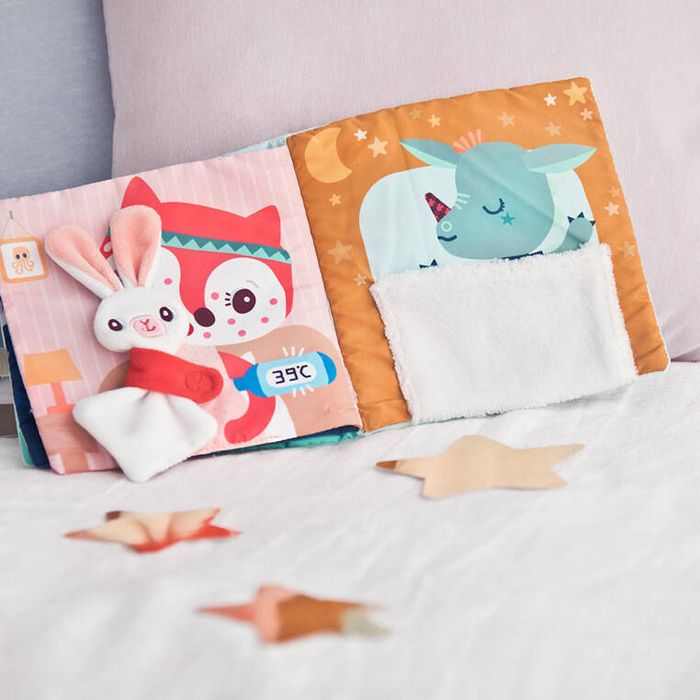 Miękka książeczka aktywizująca z mini komforterem Smok Joe i jego przytulanka 83492 LILLIPUTIENS