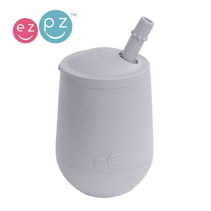 Silikonowy kubeczek ze słomką Mini Cup + Straw Training System pastelowa szarość EUSTP003-EZPZ, kubki dla dzieci