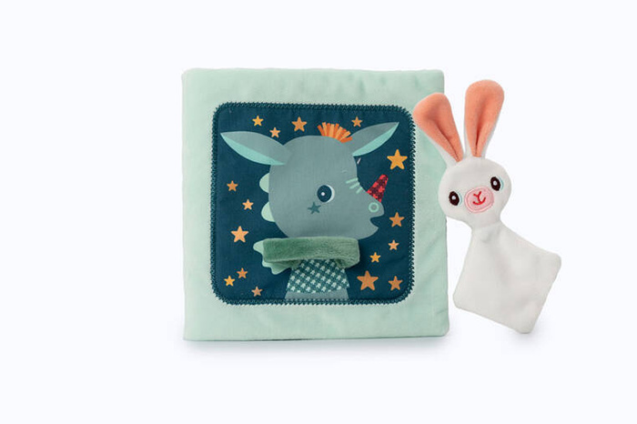 Miękka książeczka aktywizująca z mini komforterem Smok Joe i jego przytulanka 83492 LILLIPUTIENS