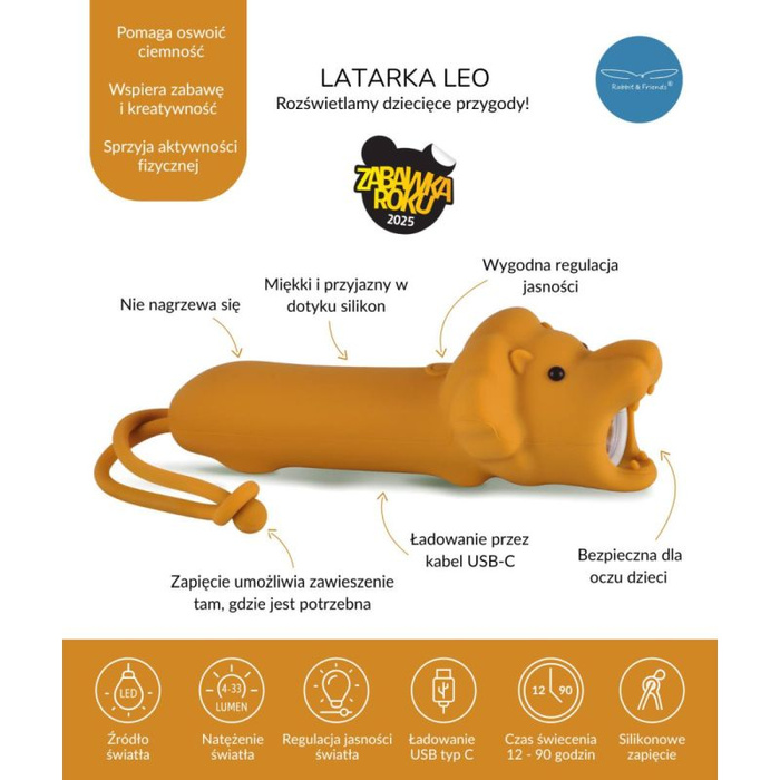 Latarka dla dzieci Lew Leo Rabbit & Friends 52-0083