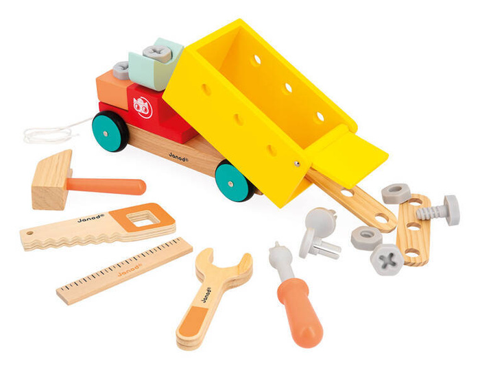 Drewniana ciężarówka z narzędziami do samodzielnego złożenia Brico Kids Janod J06451
