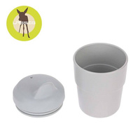 Szary kubek z dziubkiem i  silikonową pokrywką Little Chums Kot 1310061108-Lassig, kubki dla dzieci  