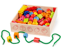 Duże korale do nawlekania 95 elementów w praktycznej skrzyneczce Bigjigs Toys BJ662 zabawki drewniane