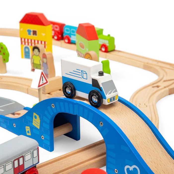 Kolejka drewniana i droga miejska 105 elementów Bigjigs Rail BJT032