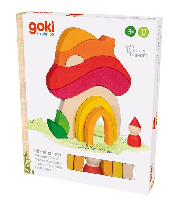Układanka drewniana z klocków Przestrzenny domek grzybek małego krasnala Goki 58359