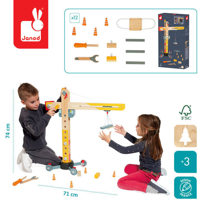 Drewniany dźwig do składania z narzędziami 74cm Janod J06468