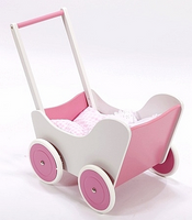 Biało-różowy wózek z drewna dla lalki - zabawki dla dziewczynek