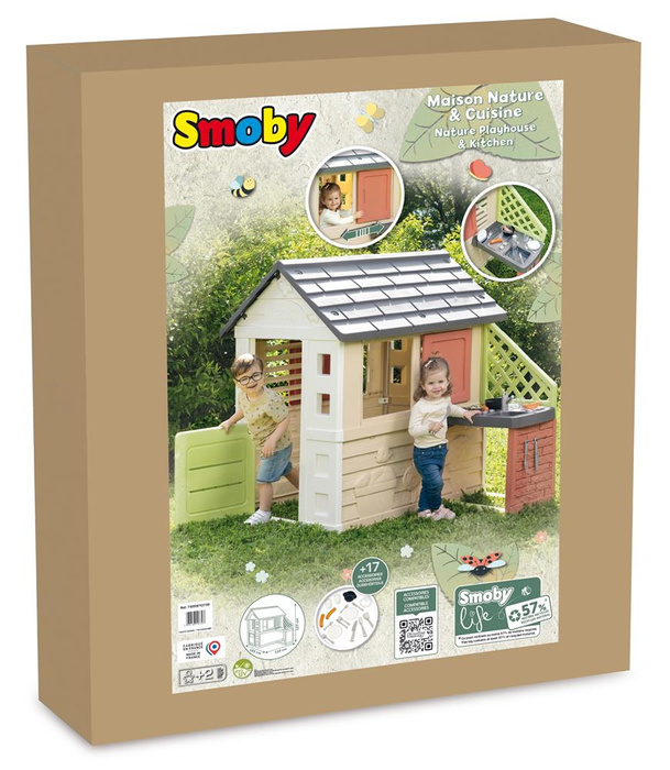 Wielofunkcyjny Domek Nature z kuchnią + 17 akcesoriów Smoby 810739 dla dzieci do aktywnej zabawy w ogrodzie