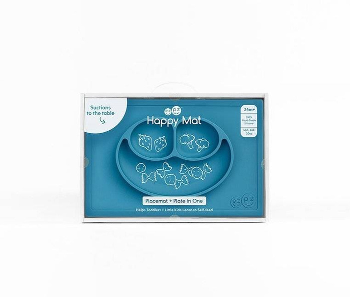 EZPZ Silikonowy talerzyk z podkładką 2w1 Happy Mat niebieski EUHMB003- EZPZ, naczynia dla dzieci
