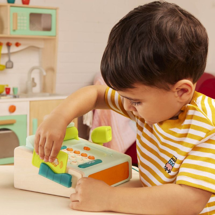 Kasa fiskalna ze skanerem i czytnikiem kart płatniczych Mini Cashier Playset B.Toys BX1934Z zabawy dla dzieci